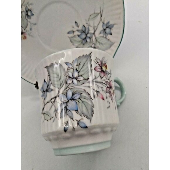 Vintage Queens Rosina Tea Cup and Saucer, Pastel Blue and Pink Flower - Picture 8 of 11